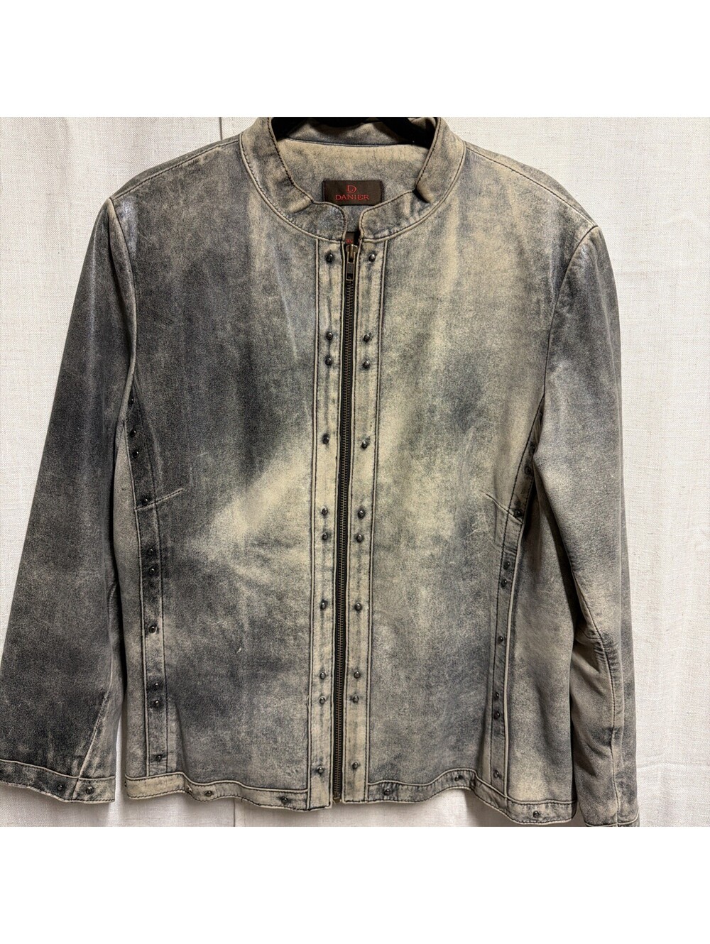 Danier Mens Gray Studded Full-Zip Leather Jacket Size X-L